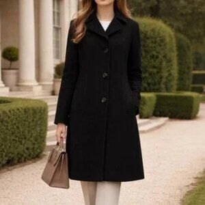 Anne Klein Black Wool Cashmere Single Breasted Long Formal Warm Coat 4 Petite 4P